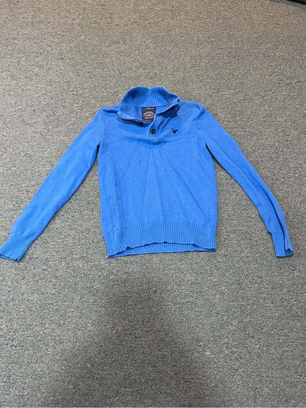American Eagle Outfitters Men’s Bright Blue Zip-Neck Sweater